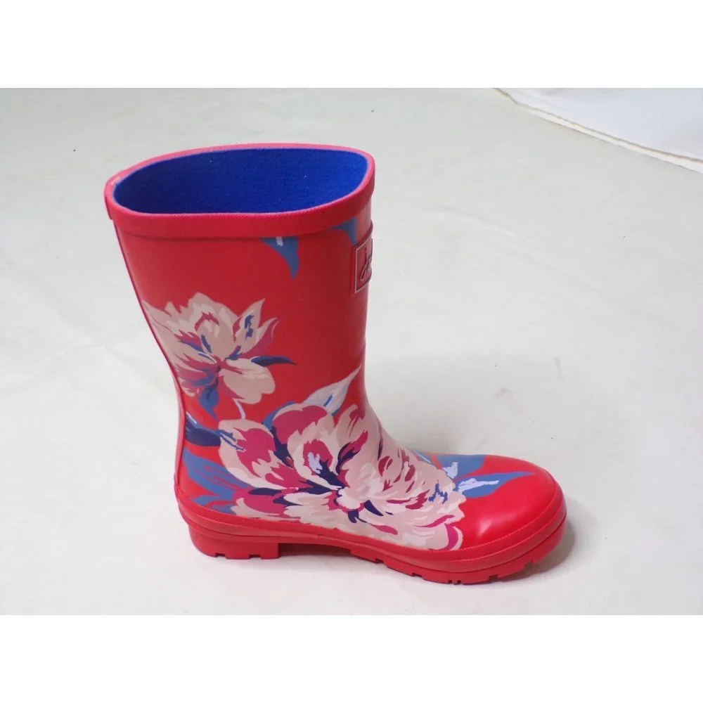 JOULES Molly Welly Mid-Height Red Floral Rubber Rain Boots 6 NEW - Picture 5 of 10
